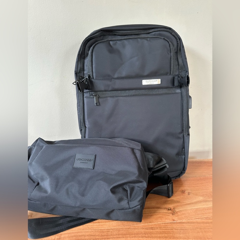 Duchamp expandable backpack/carry on and sling set